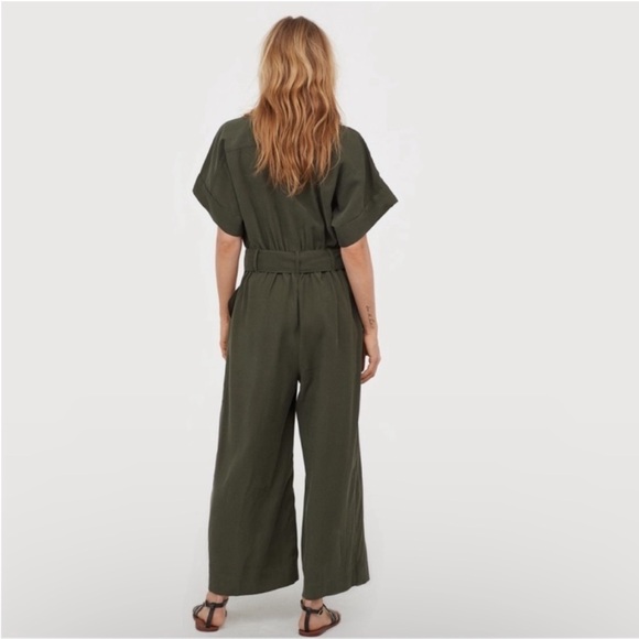 H&M army green cropped leg jumpsuit size 6 - Picture 4 of 6